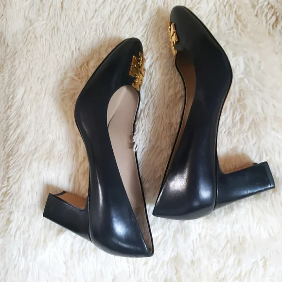 Tory Burch Black Heels with Gold Logo - Picture 6 of 10